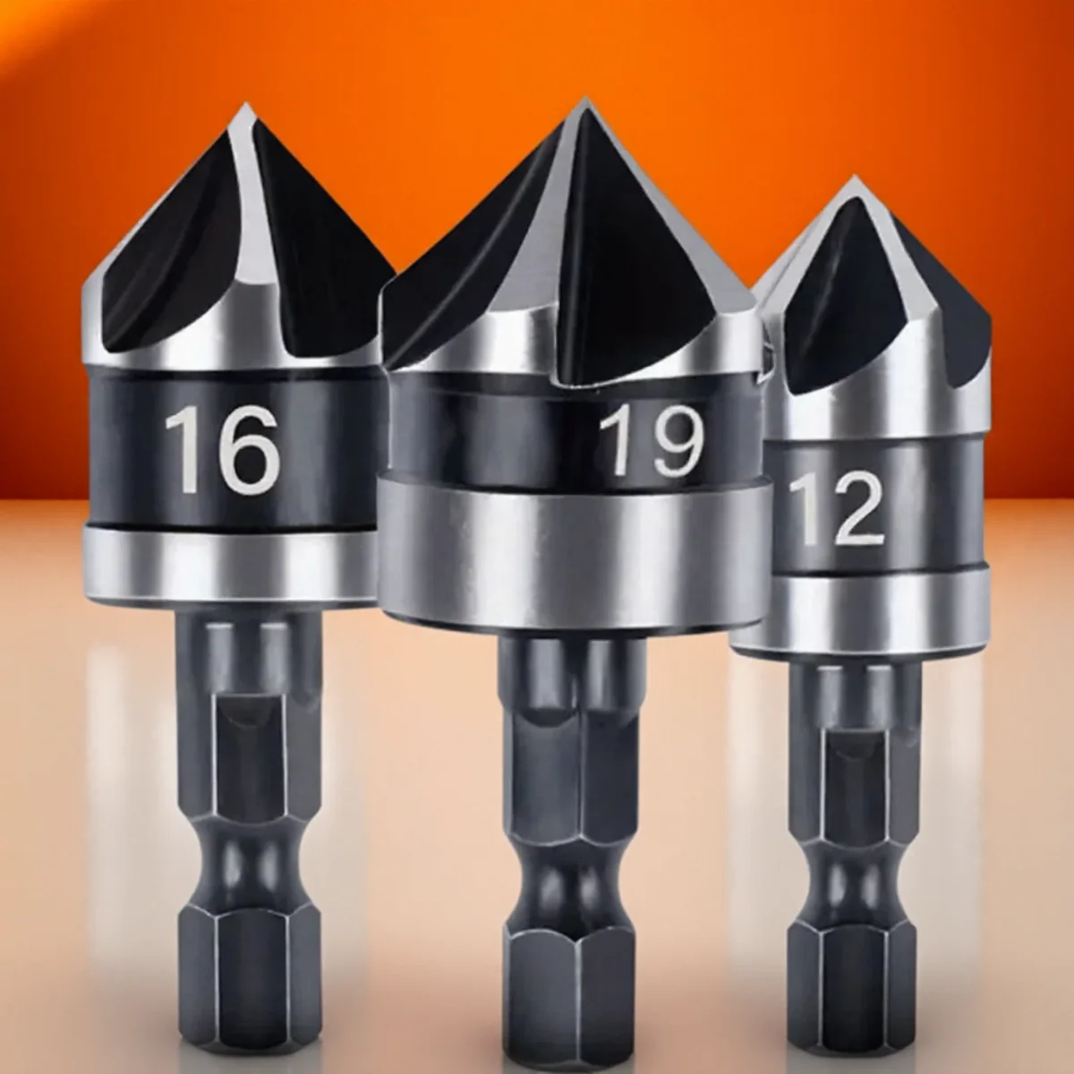 Countersink Drill Bit Set 12mm 16mm 19mm 1/4 Inch Hex Shank 90 Degree Chamfer Tool for Woodworking Drilling Accessories