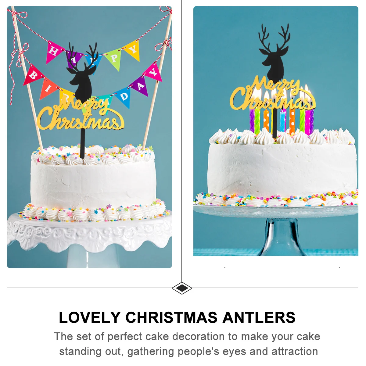 

5Pcs Deer Antler Cake Topper Acrylic Christmas Picks Dessert Inserts Decor Christmas Cake Toppers Baking Insert Cards
