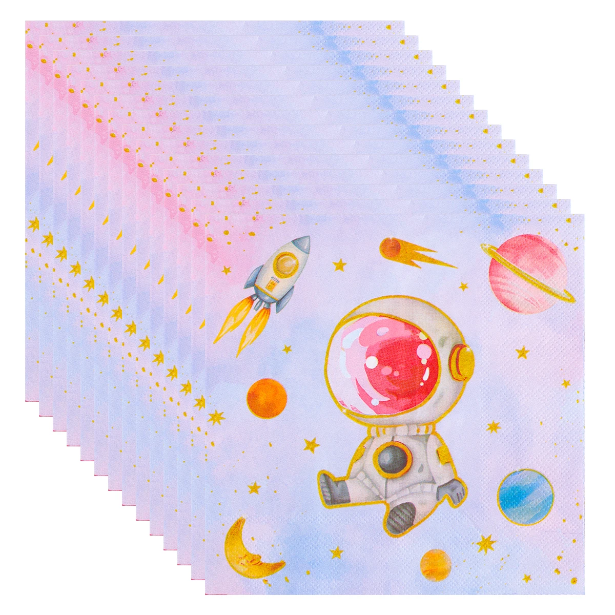 Serviettes en papier jetables à motif astronaute, planètes et fusée, pour fête d'anniversaire sur le thème de l'espace pour enfants