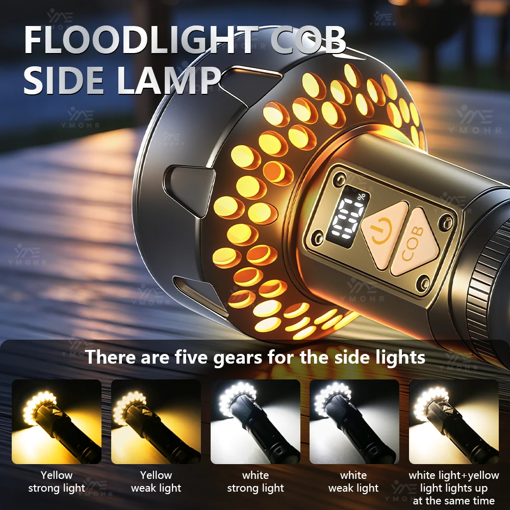 13 Modes LED COB Super Bright Flashlight Display Battery Type C Rechargeable Waterproof Tactical Flashlights Night Car Repair