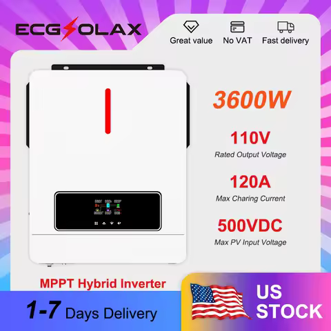 ECGSOLAX 3.6KW 24V 110V Pure Sine Inverter with MPPT Hybrid Solar Inverter 120A Solar Charge Controller Off-grid Inverter WiFi