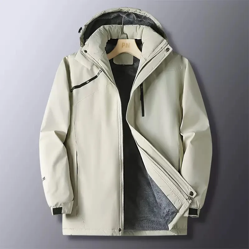 

Winter Fashionable Solid Color Waterproof and Plush Thick Warm Hooded Jacket For Men's Casual Loose Sports High-Quality Jacket