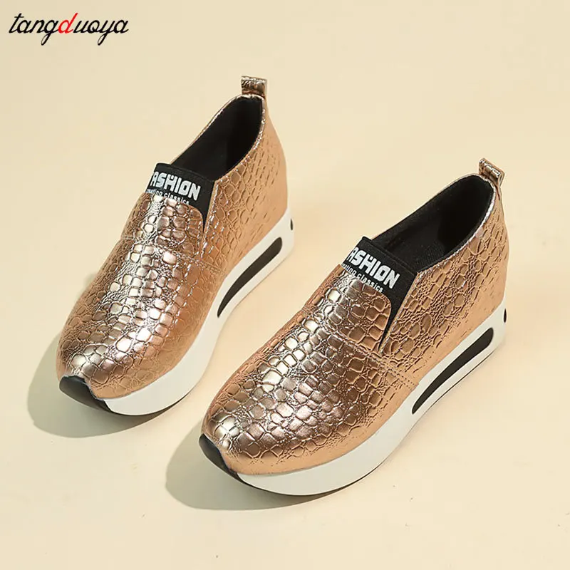 silver gold platform Sneakers Women Shoes Woman Platform Shoes Female Flats Shine Bling Causal Shoes Loafers Ladies Shoe Size 42