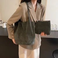 Bolso de hombro de gamuza Retro para mujer, nuevo bolso informal de alta capacidad con colores sólidos, hilo de coser versátil con cremallera para manualidades
