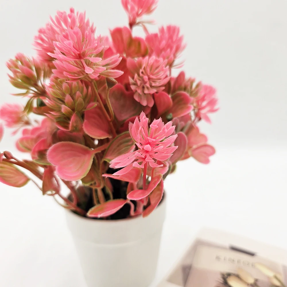 Immagine 6: Pianta Artificiale Milan Bianca Ghiacciata 25cm, Fiore Finto Rosa e Verde in Vaso Bianco, Pianta Artificiale, Decorazione Moderna per Casa e Ufficio