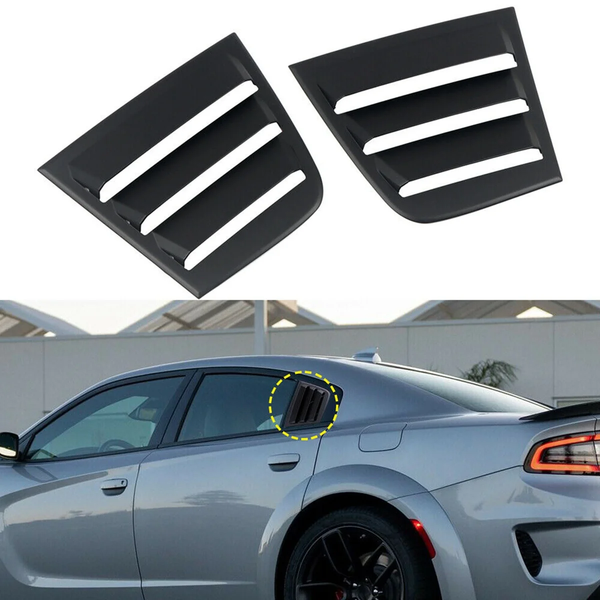 For Charger 2011-2021 Car Rear Side Window Shutters Blinds Quarter Louver Cover Trim