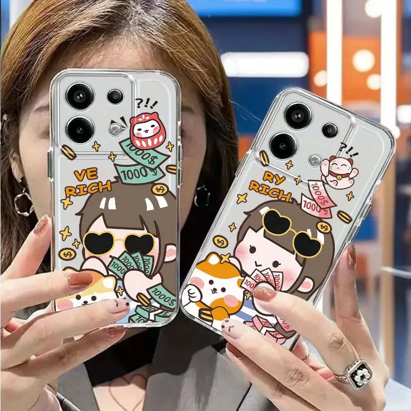 

Cute Wealthy Character Pattern For Redmi K 80 70 70E 60 60E 50 40 40S 15C 15 12 A2 A1 Turbo 4 Ultra Pro Plus Phone Case
