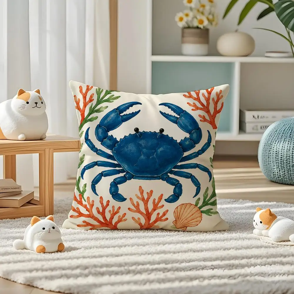 Marine Organisms Sea Cushion Cover Pillow Case Plush Fabric Soft Double Sided Print Home Sofa High Quality Cushion