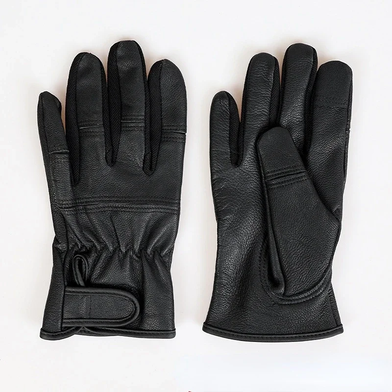 High Sheepskin Gloves Leather Men\'s Motorcycle Glove Warm Touch Screen Leather Protection Wear Resistance Labor Protection