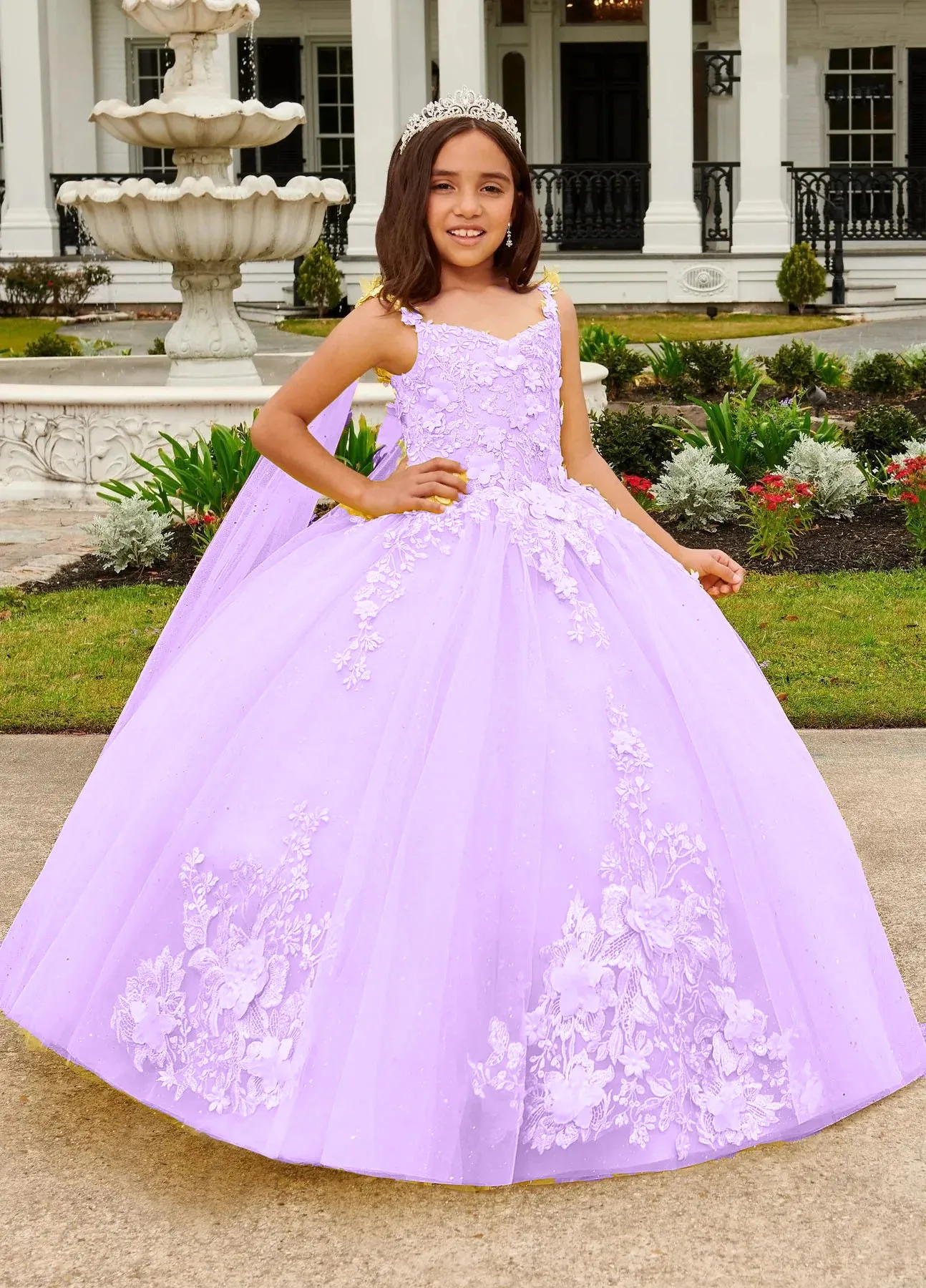 

Luxurious Tulle Sparkling Applique Puffy Princess Flower Gir Dresses For Wedding Kids Birthday Party First Communion Ball Gowns