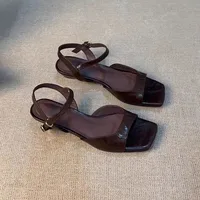 2026 Summer Women's Low Heel Sandals - Fashion Leather Material Suitable for Office Wear and Casual Outdoor Shoes Sizes 35 - 42 - Image 4