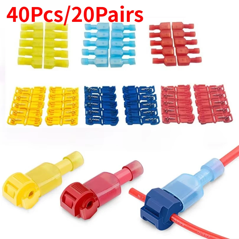 40 peças (20 pares) terminais de conectores de cabo de fio crimpagem scotch lock emenda rápida áudio de carro elétrico 22-10awg 0.5mm-6mm