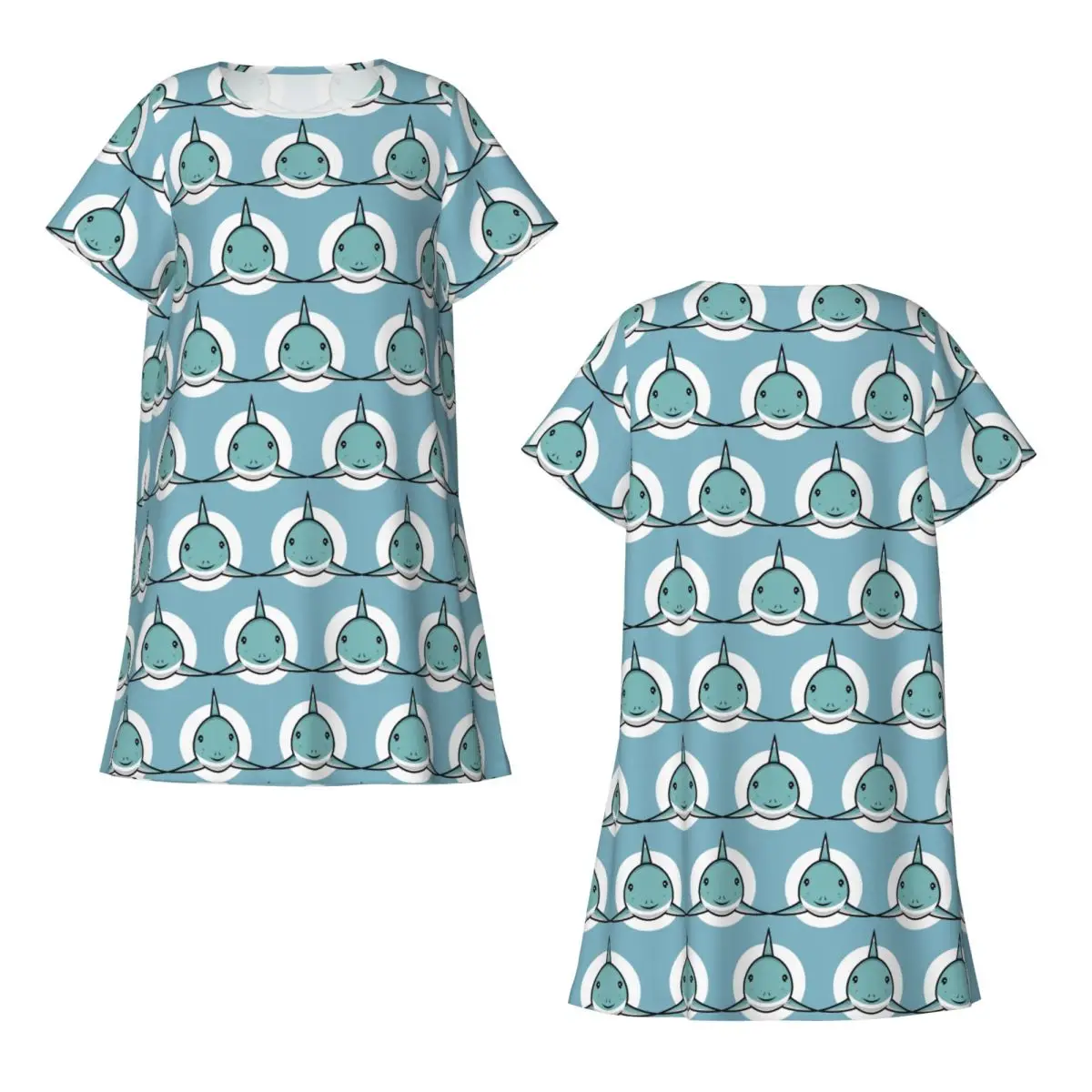 Custom Cute Shark Short Sleeves Nightdress For Sleeping Sleepshirts Women Short Sleeve Nightgowns Loose Pajama Dress
