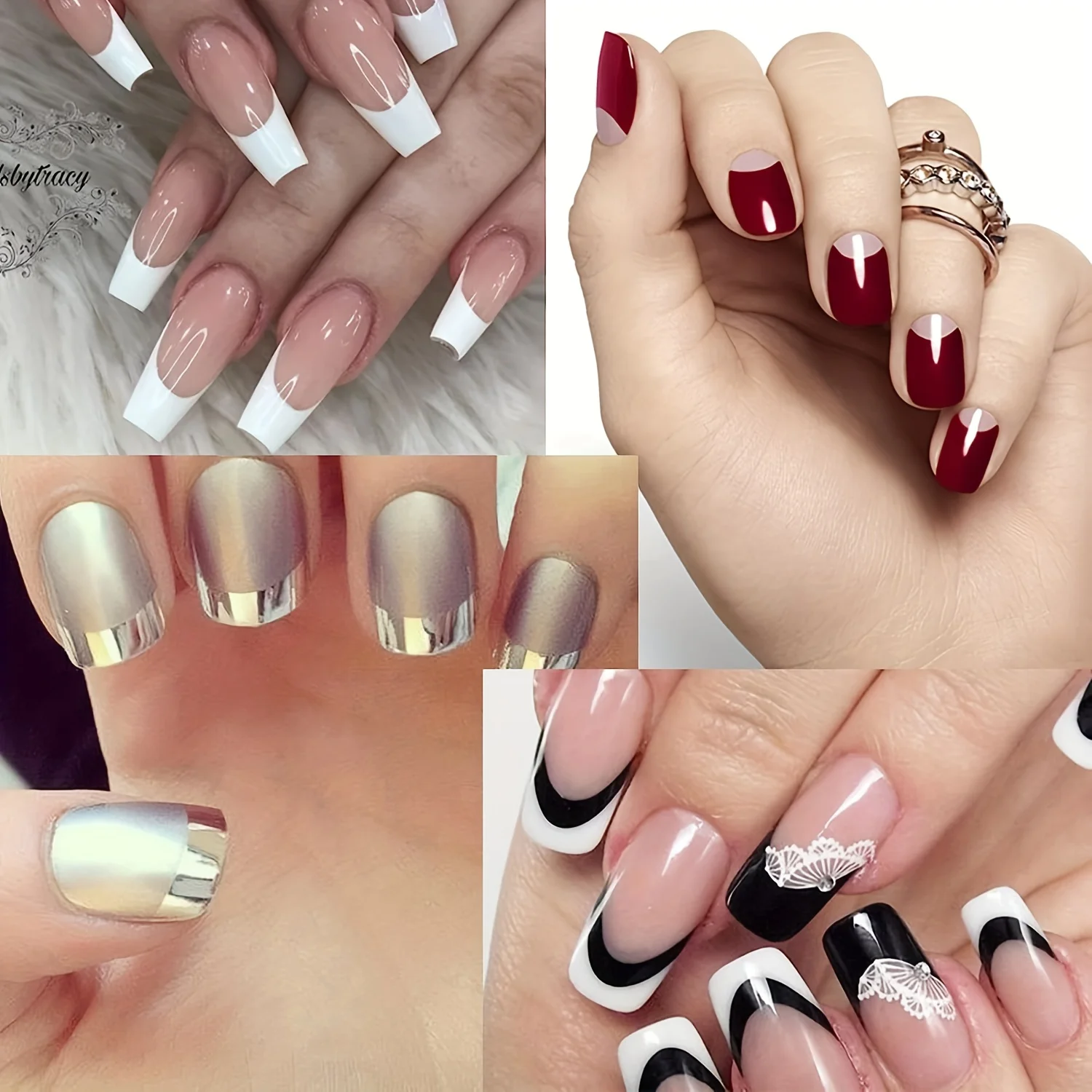 3PCS French Nail Art Stickers White Self-Adhesive Nails Strip Tips Guides for DIY Decoration Stencil Tools ,Fringe Tip Decals