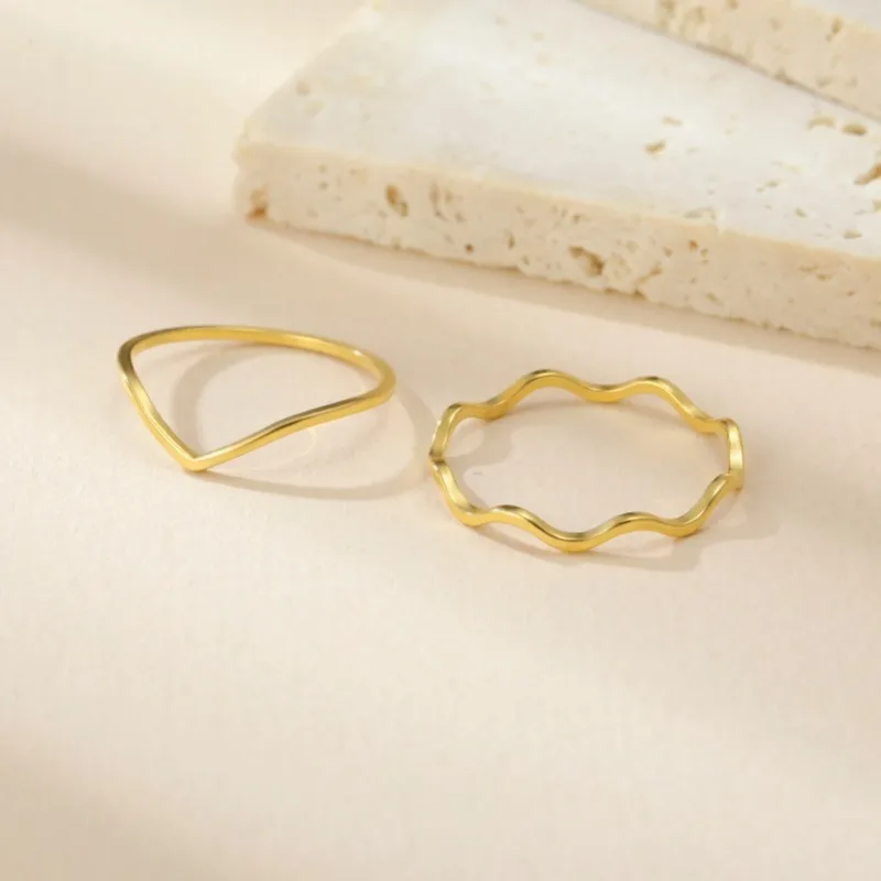 

Wave Ring Stainless Steel Gold Color V Shape Women's Finger Rings Minimalist Wedding Jewelry Gift Wholesale New Ring for Women