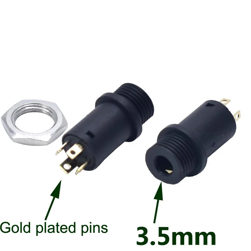 100PCS 3.5MM 4 Channel Female Headphone Stereo Panel Mount Connector Audio Vertical Socket Gold Plated Pins Thermostability