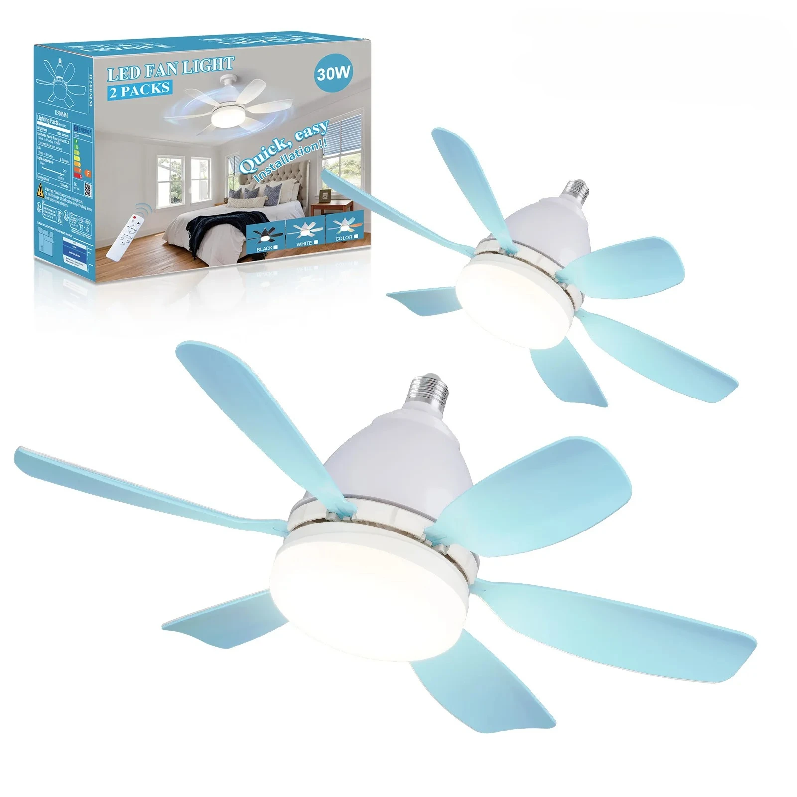 

2PCS New Fan Light E27 Screw Mouth Ceiling Fan Light Detachable Bedroom Living Room LED Fan Lighting Fixture