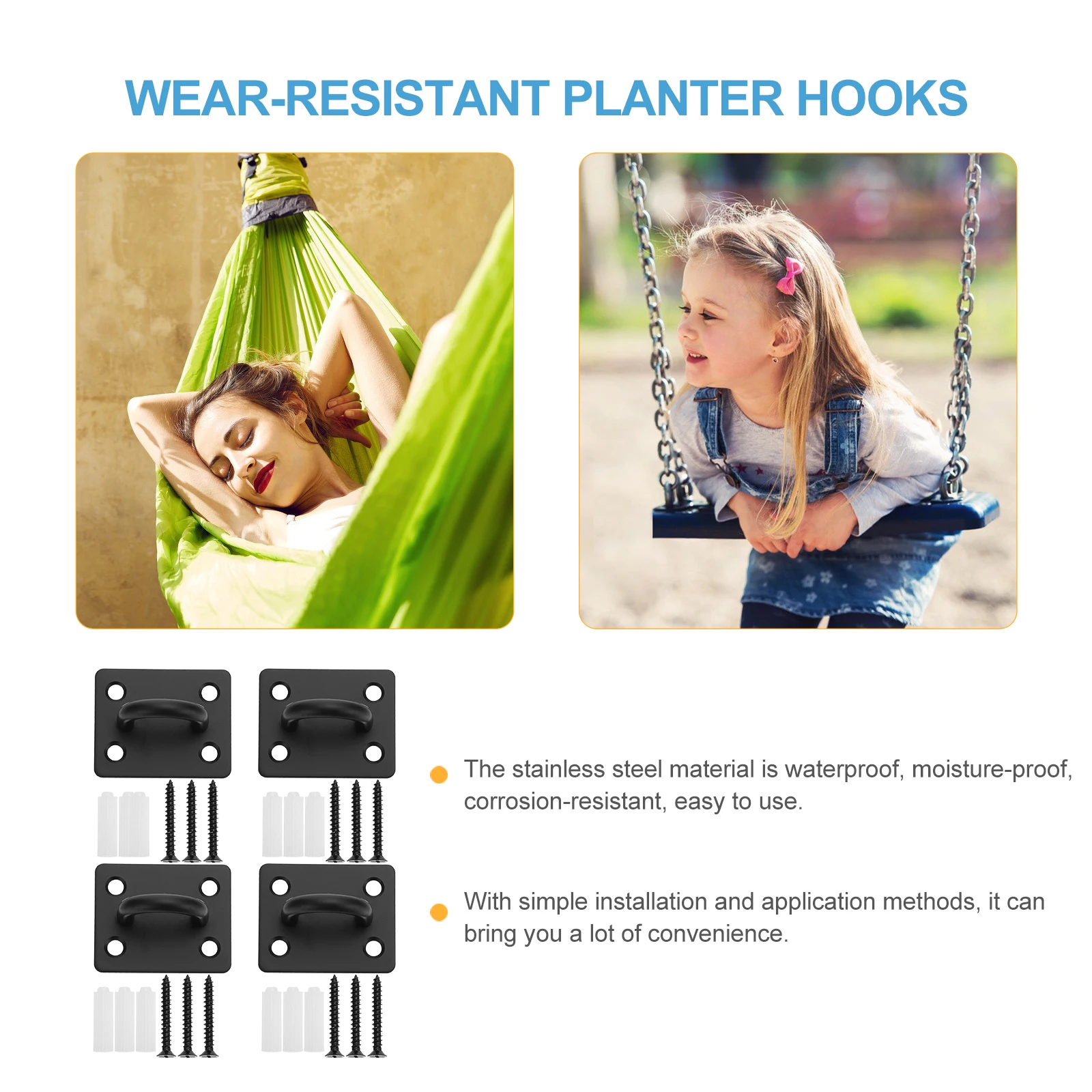 

1 set U shaped Stainless Steel Heavy Duty Hooks Black Screws White Anchors Hanging Plants Hammocks Swing Outdoor Furniture Long
