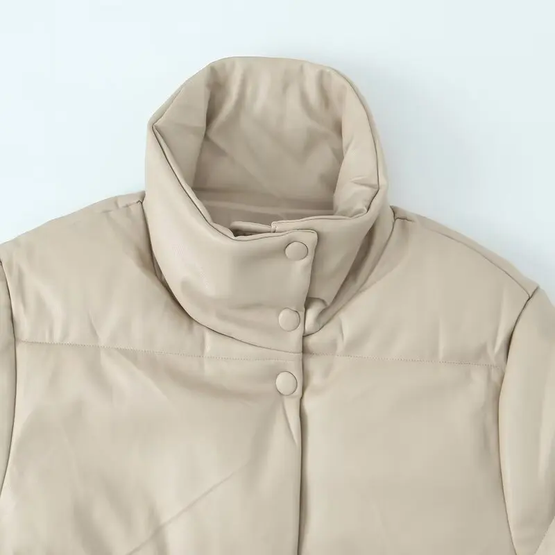 

Spring 2025 Women's Loose Versatile Two-Tone Faux Leather Cotton Jaet Outerwear Sli Casual Faionable Spring Coat