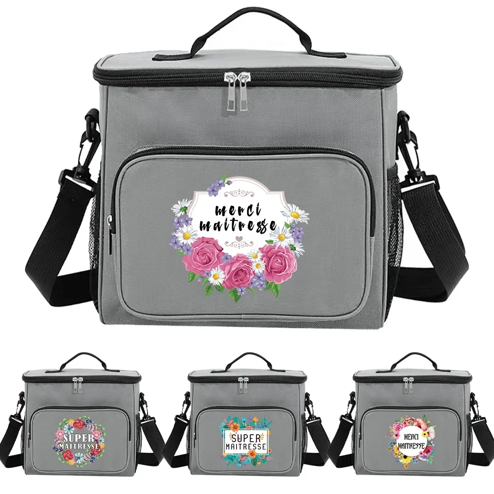 

2024 Portable Lunch Organizer Bag Grey Color for Teens Stylish Maitresse Printing Series and Insulated Cooler Dinner Box