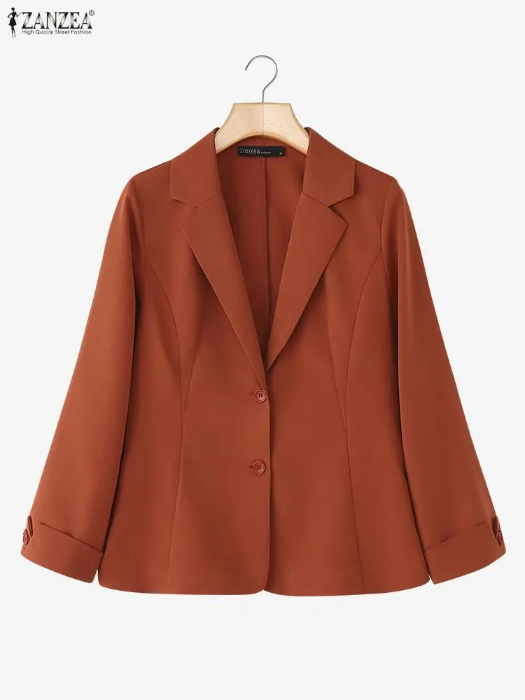 سترة ZANZEA للخريف بأكمام طويلة وطية صدر السترة لعام 2025 سترات نسائية أنيقة غير رسمية بأزرار صلبة معطف رفيع أنيق OL ملابس خارجية