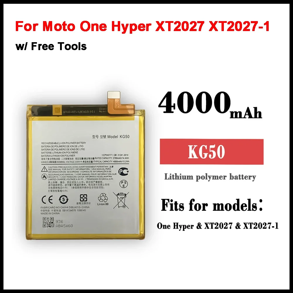 4000 mAh KG50 Battery For Motorola Moto One Hyper XT2027 XT2027-1 XT2027-2 XT2027-3 Batteries + Repair Tools kit