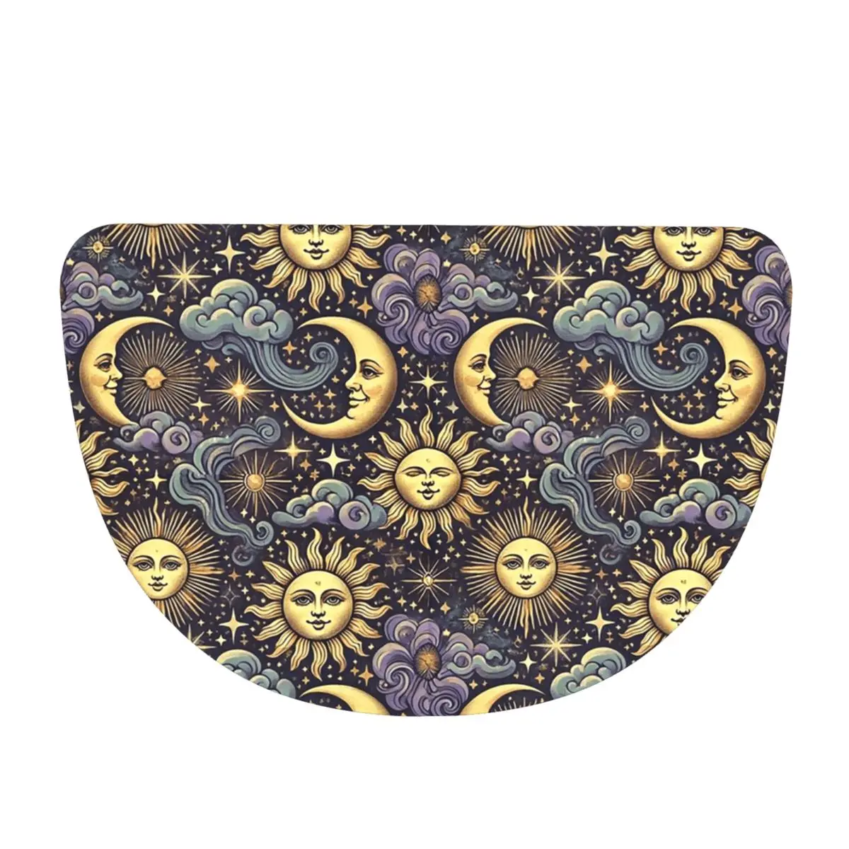 Sun And Moon Whimsigoth Pattern Soft Flannel Half Round Doormat Non Slip Bathroom Mat Absorbent Floor Carpet for Living Room