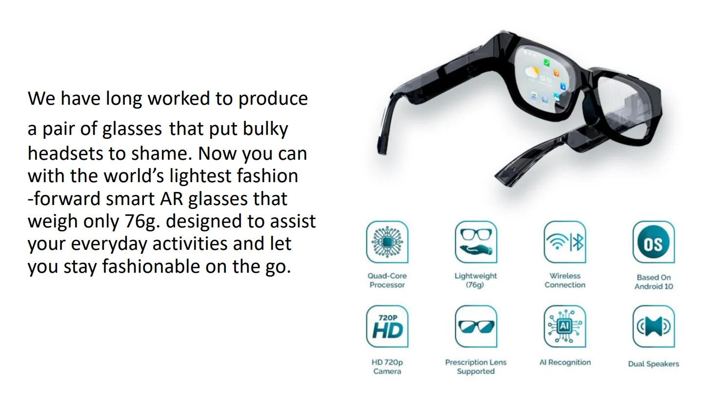 YYHC-wireless standalone AR glasses touchable control easy to use navigation photo AR