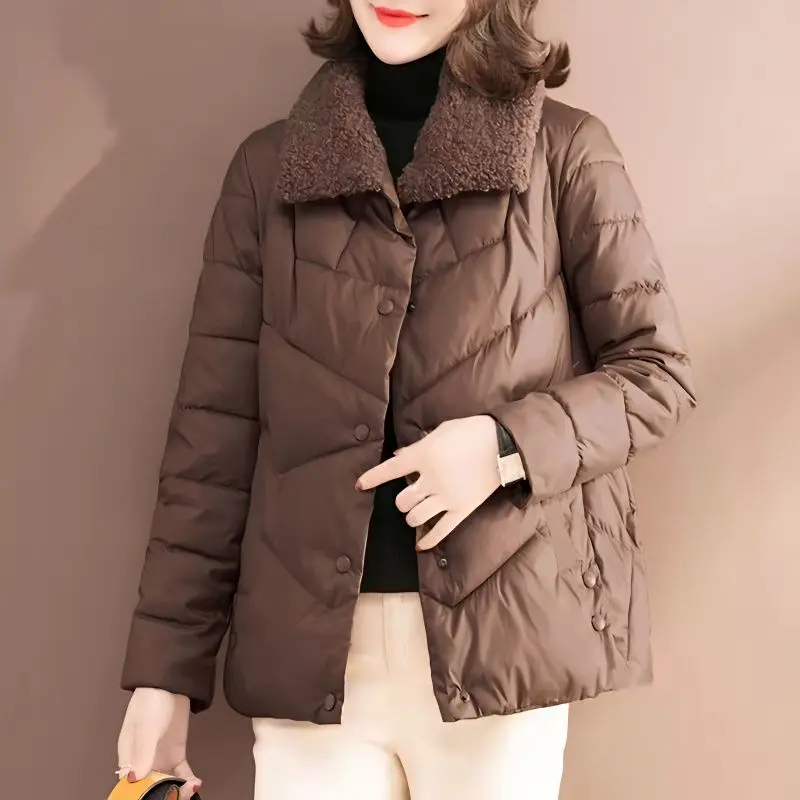 Autunno Inverno New Fashion Manica lunga Colletto rovesciato Solid Down Parka Abbigliamento donna Bottone coreano Caldo All-match Chic Top