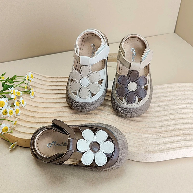 Sandalias con flores bonitas para niños, zapatos descalzos de verano para niñas de 0 a 3 años, alta calidad