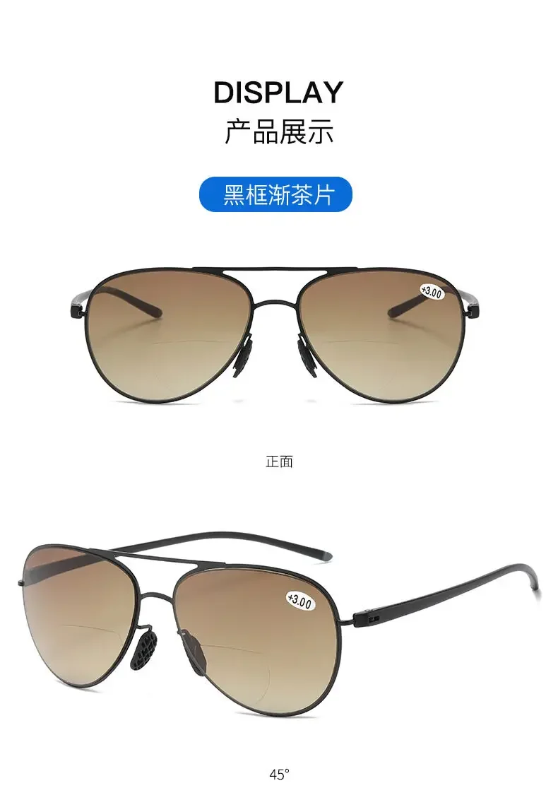 Bifokale Lesebrille Männer Mode Doppel Brücke Sonnenbrille Männlich Aussehen Weit und Nah Anti Glare Hyperopie Brillen +1,0 Bis +4,0 – Detail 18