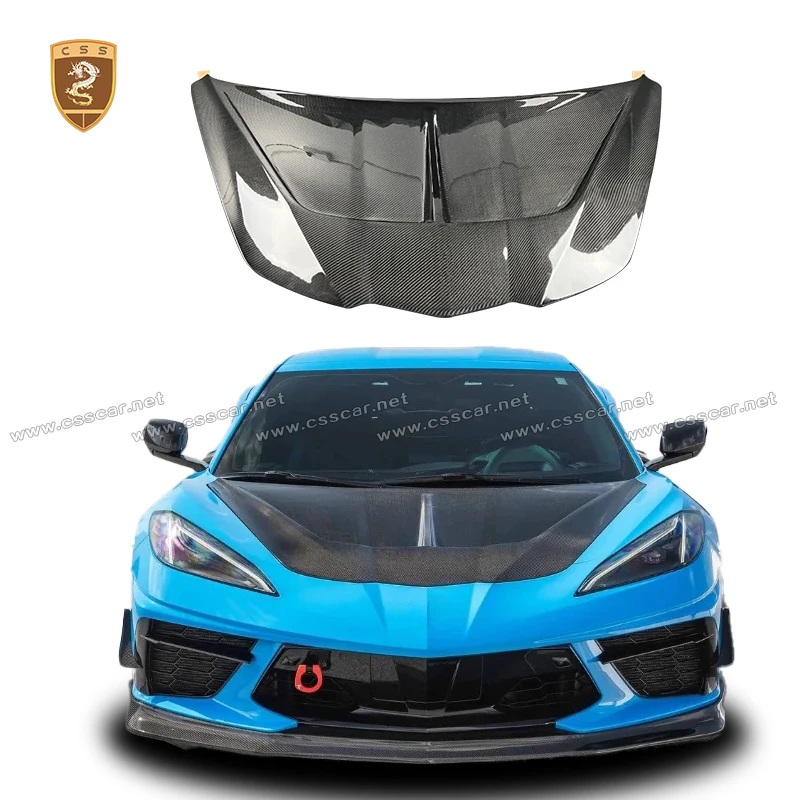 For Chevrolet Corvette C8 Upgrade CSS Style Car Front Engine Bonnet Hood Dry Carbon Fiber Exterior Modification Accseeories