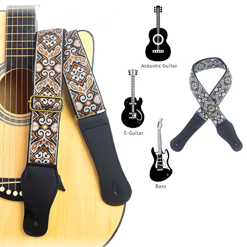 

Guitar Strap Embroidered Print Ethnic Style Adjustable Guitar Strap for Folk Electric Guitar Bass Ukulele Guitar Accessories
