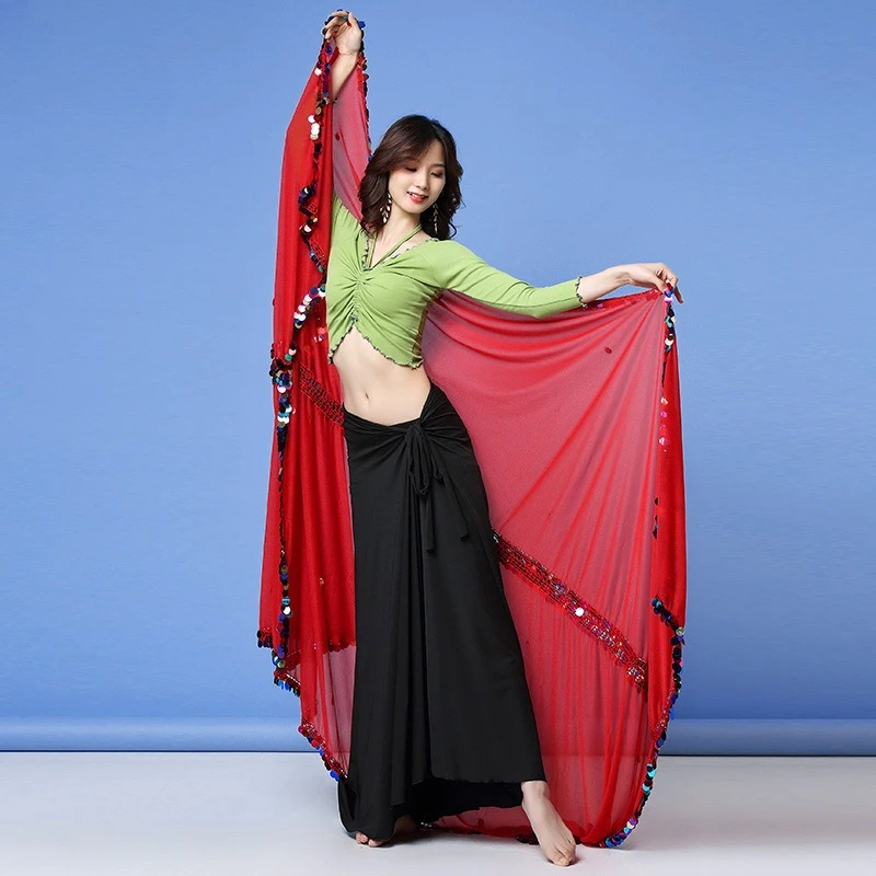 Customized Belly Dance Costumes Mesh Sequins Malaya Scarves Stage Performance Veil Ethnic Dance Hand Throwing Scarves