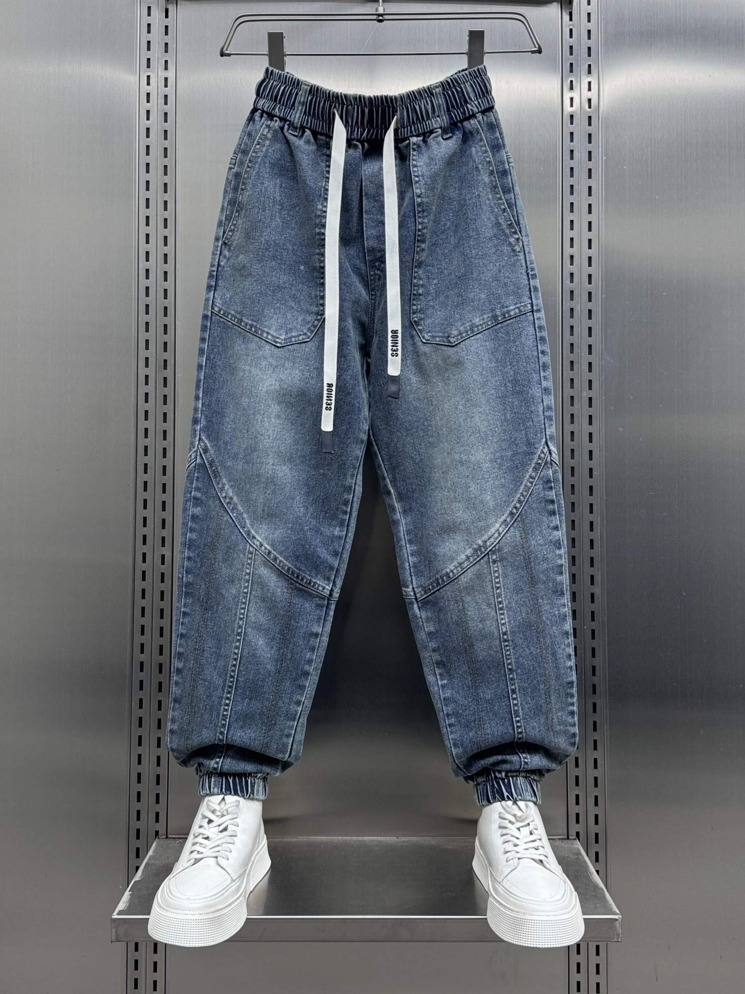 

Spring 2025 Men's Straight Leg Jeans High Street Versatile Pure Color Elastic Waist Wide Leg Harlan Long Trousers Trendy Casu...