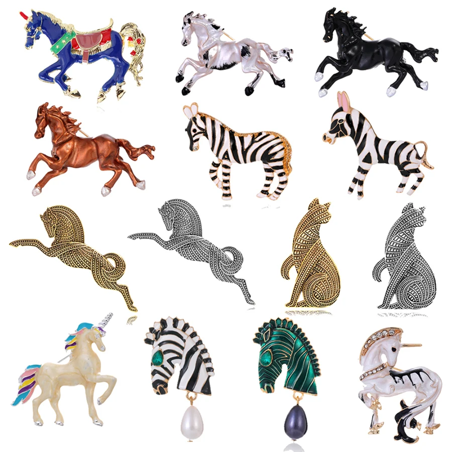 Men's and women's cute creative animal horse brooch Cartoon unicorn zebra metal pin Everyday wear for friends jewelry gifts
