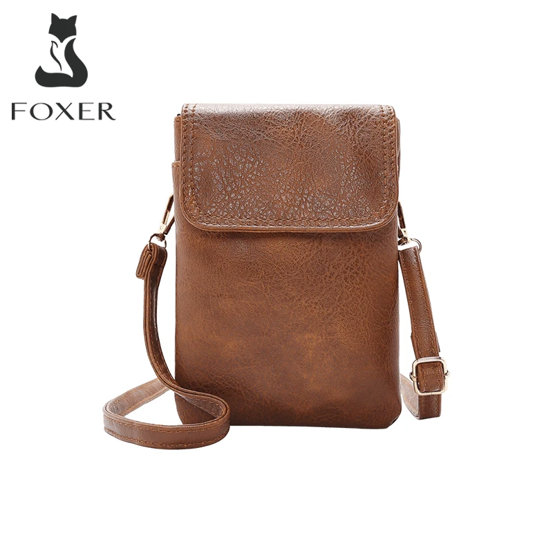 FOXER Brand Women's Shoulder Phone Bag PU Leather Lady Simple Fashion Adjustable Small Crossbody Bag Female Solid Wallet