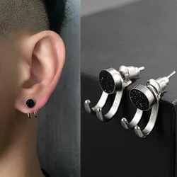 2Pcs/1Pair Men's Titanium Steel Stud Earrings Back Hanging Removable Punk Rock Hip-hop Gothic Jewelry