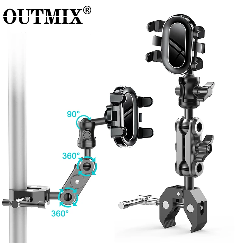 

Phone Holder with Super Clamp for Treadmill/Spin Bike/Stroller/Wheelchair/Golf Cart/Poles/Music Stand/Stationary Bike/Handlebar