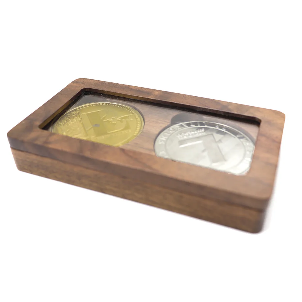 Solid Wood Black Walnut Commemorative Coin Badge Medal Gift Box Mini Portable Coin Storage Box Magnet Style