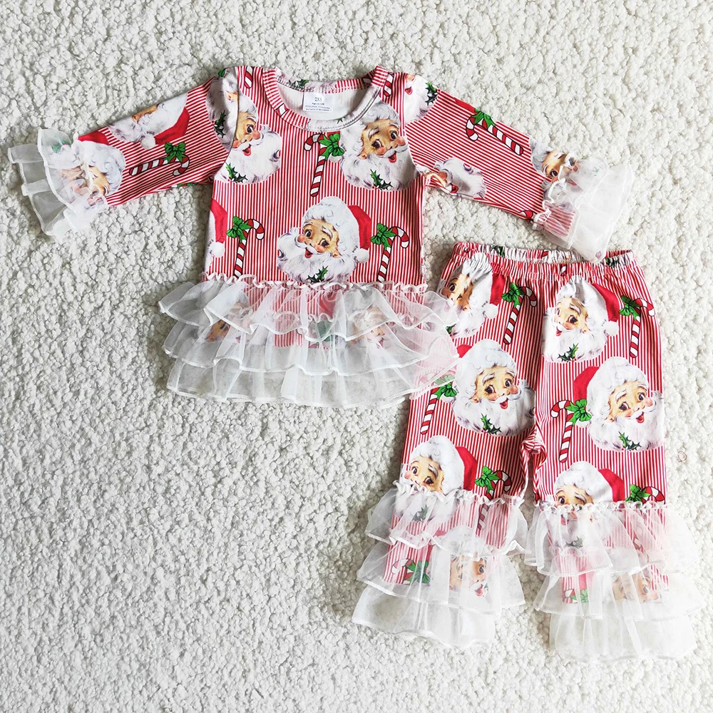 Wholesale Children Clothing Girls Outfits Christmas Tree Print Boutique Baby Girl Clothes Match Infant Baby Romper Santa Claus