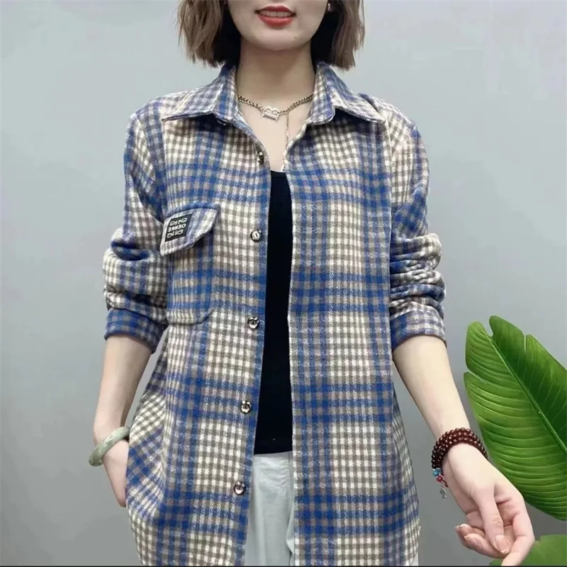 Plaid Shirt Women\'s Loose Hooded Coat 2025Spring Autumn New Student Jacket Western Style Long Outwear Fashion Female Tops