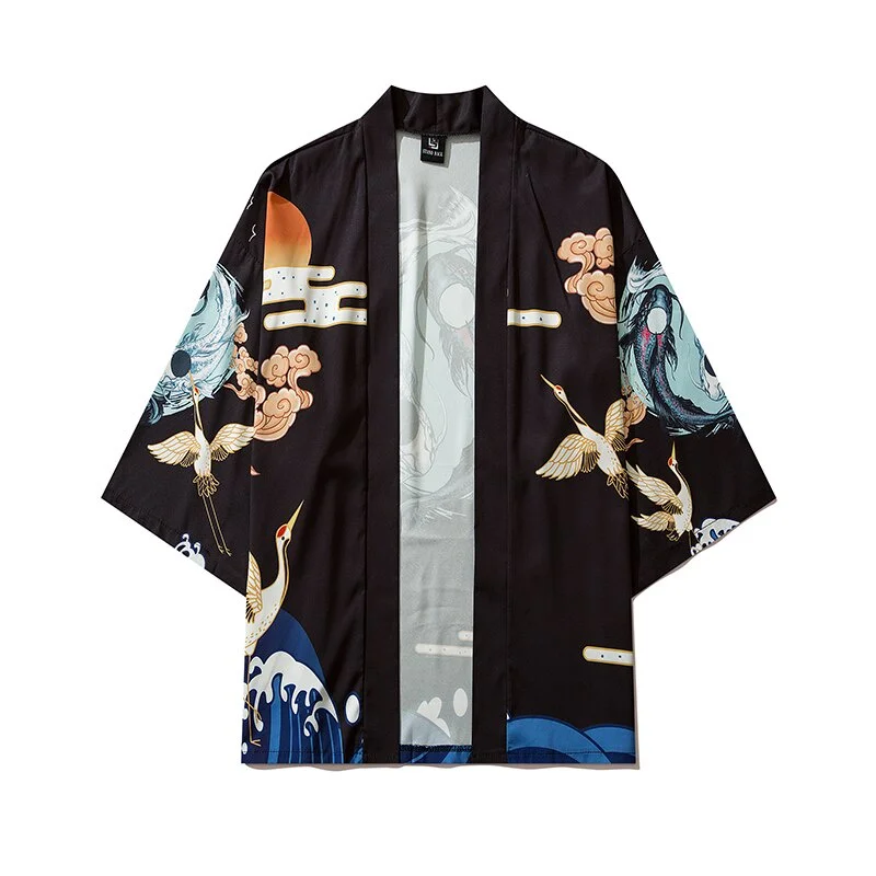الملابس الآسيوية تاي تشي باجوا الأسماك طباعة قميص ثوب الكيمونو الياباني Harajuku يوكاتا عادية النساء الرجال سترة تأثيري