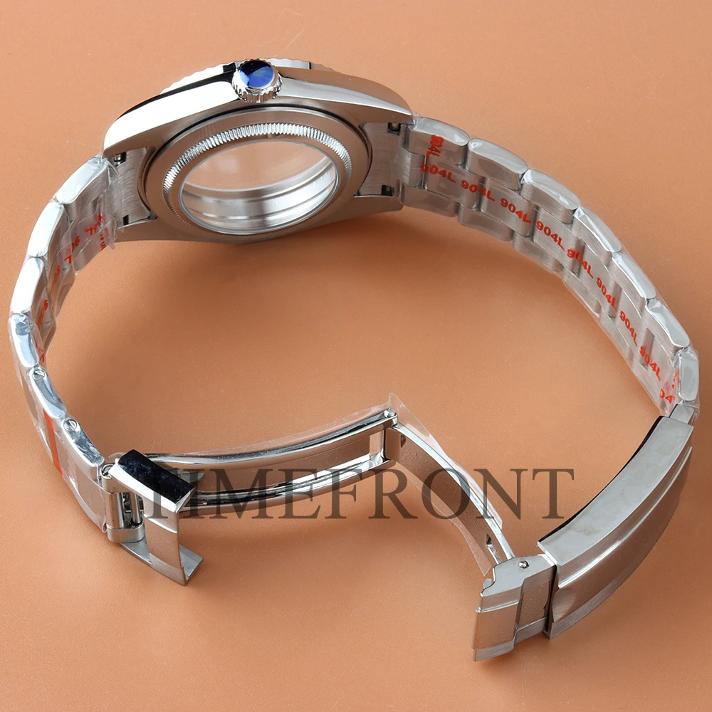 Caja de reloj negra/plateada de 36mm y 39mm, correa de ostra polaca con esfera de onda de agua de 28,5mm, manecillas luminosas verdes compatibles con movimiento NH35 NH36