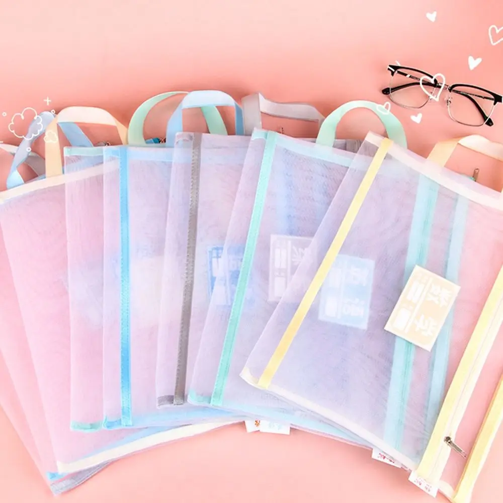 Portable Transparent Mesh Pencil Case Durable Wear-resistant Clear Document Bag Single-deck Double-deck Book File Folders