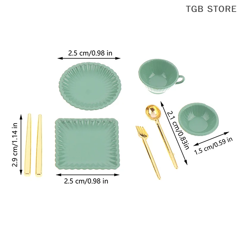 7 pz/set 1:12 Piatti In Miniatura Tazze di Caffè Coltelli Forchette Cucchiai In Miniatura Giochi Di Imitazione Cucina Giocattolo Casa Delle Bambole Accessori