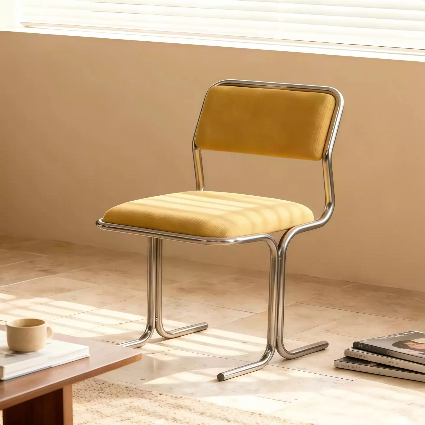 & Mid-century Bauhaus Counter Stool, Cyber Blue Stainless Steel Designer Dining Chair for Modern Home Kitchen Island Bulk Supply