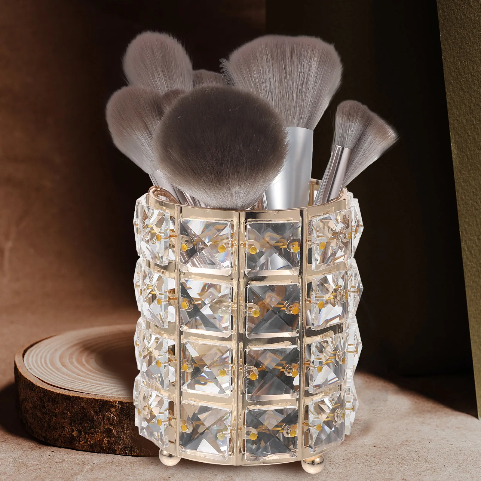 1 個クリスタルペンホルダー化粧ブラシ収納ホルダーデスクトップオーガナイザースタイリッシュなゴールデン家庭用ペン収納容器