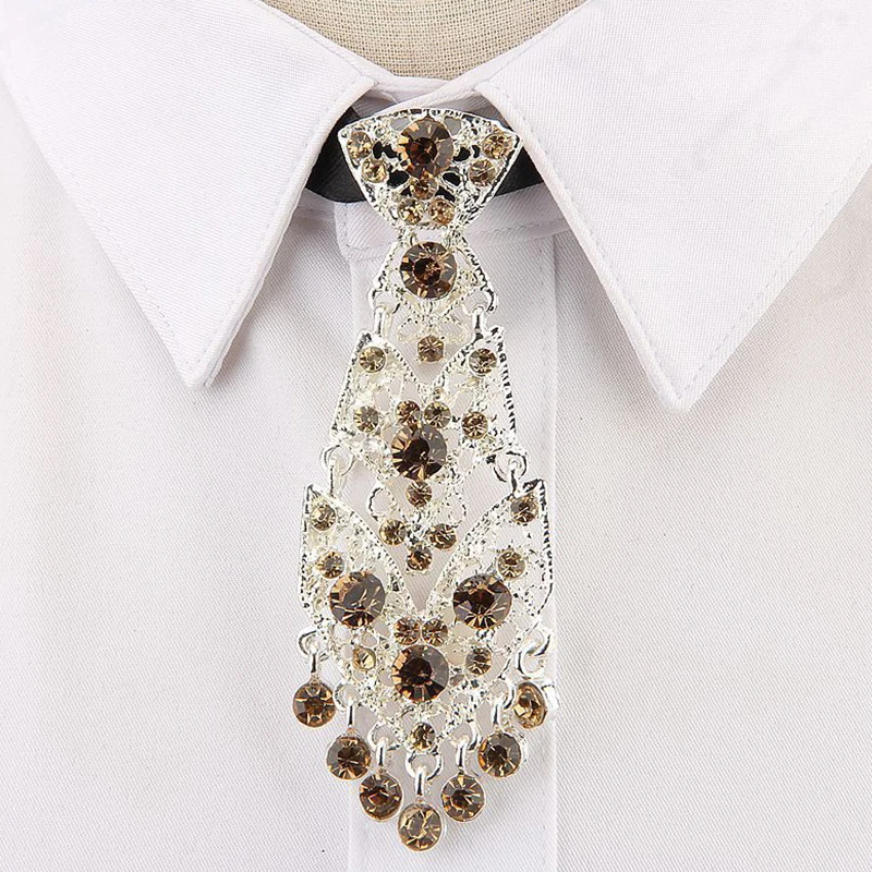 Elegant Rhinestone Shirt Tie Fashion Crystal Fake Collar For Men Lapel Blouse Top Women Clothes Accessory Detachable Collar Tie