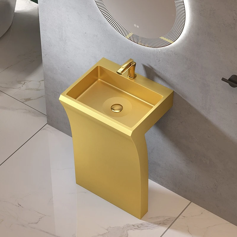 

Stainless Steel Column Type Washbasin Bathroom Column Basin Integrated Floor Type Art